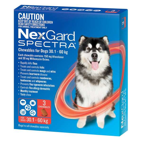NexGard Dog Spectra Chewable 30.1-60kg 3 Pack ( Red )