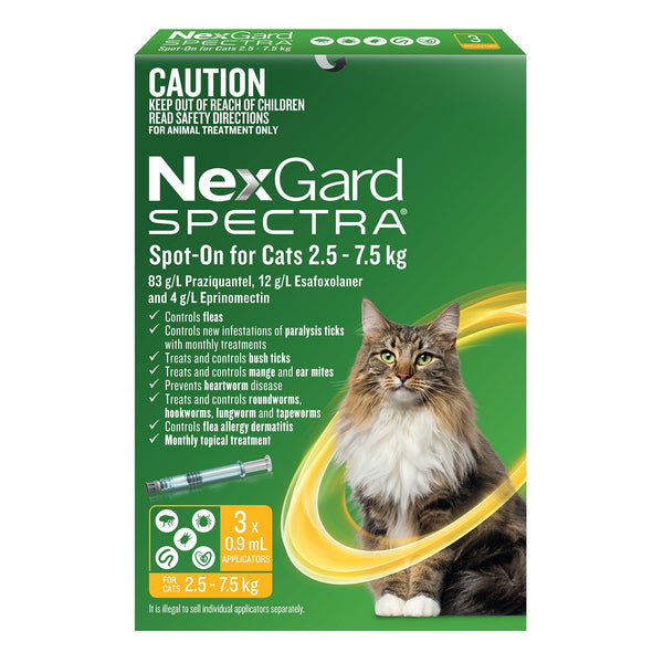 NexGard Spectra Spot On For Cats 2.5-7.5kg 3 Pack (Orange )