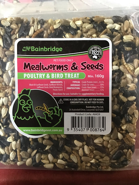 Poultry and bird treat block mealworms and seeds